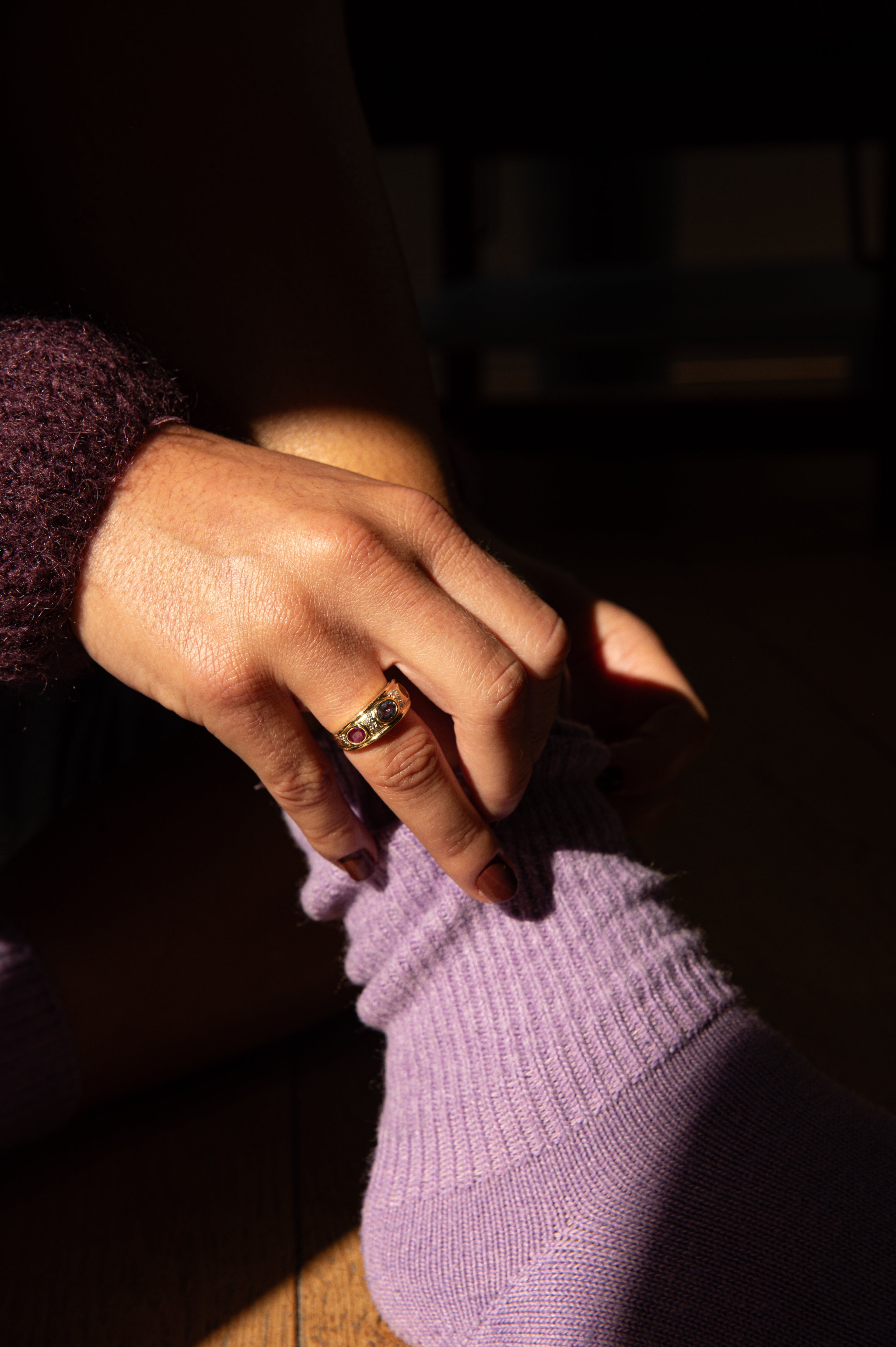 La Triade Oze saphir or jaune chaussette 